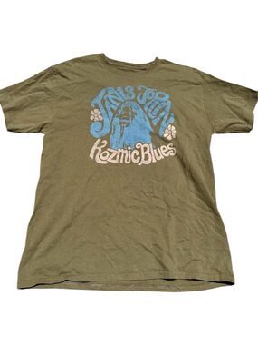 Janis Joplin Kozmic Blues Olive Green Blue Short Sleeve Tee L
